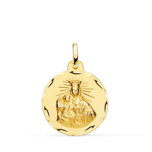 18K Escapulario Oro Amarillo Corazon De Jesus Y Virgen Del Carmen Tallado Oro Amarillo 20 Mm