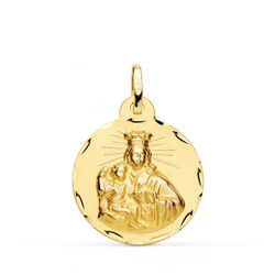 18K Escapulario Oro Amarillo Corazon De Jesus Y Virgen Del Carmen Tallado Oro Amarillo 22 Mm