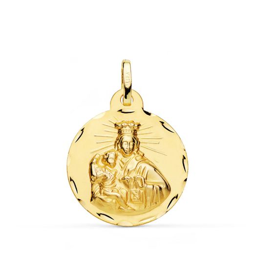 18K Escapulario Oro Amarillo Corazon De Jesus Y Virgen Del Carmen Tallado Oro Amarillo 22 Mm