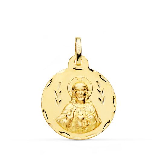 18K Escapulario Oro Amarillo Corazon De Jesus Y Virgen Del Carmen Tallado Oro Amarillo 22 Mm