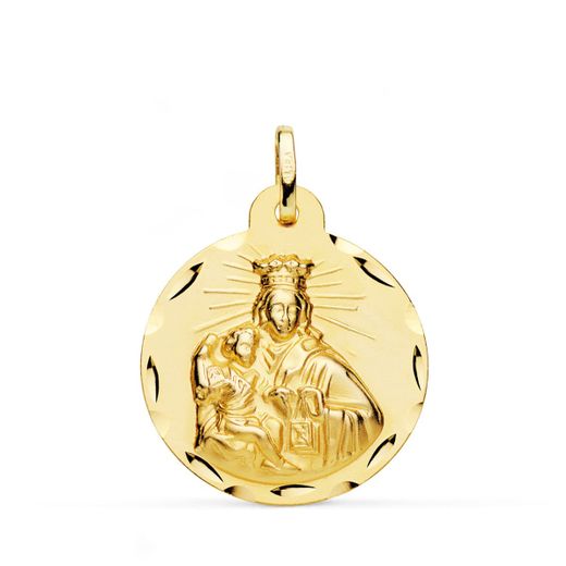 18K Escapulario Oro Amarillo Corazon De Jesus Y Virgen Del Carmen Tallado Oro Amarillo 24 Mm