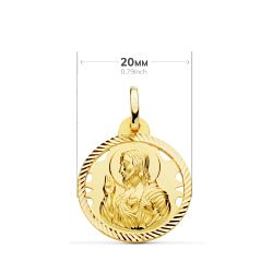 18K Escapulario Oro Amarillo Helice Calado Virgen Carmen Y Corazon De 20 Mm