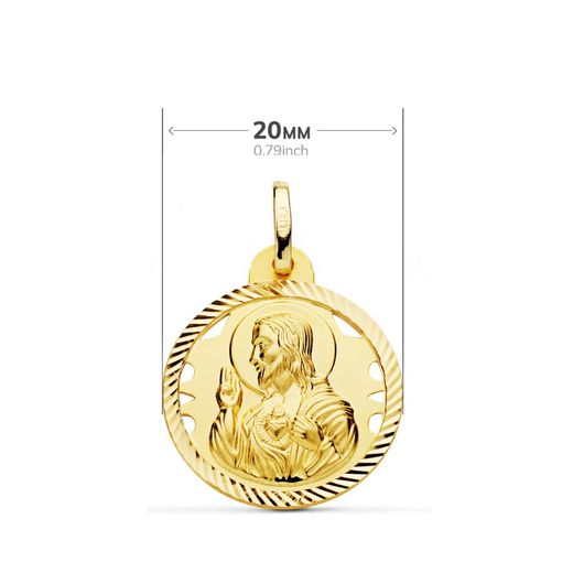 18K Escapulario Oro Amarillo Helice Calado Virgen Carmen Y Corazon De 20 Mm