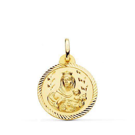 18K Escapulario Oro Amarillo Helice Virgen Carmen Y Corazon De Jesus 20 Mm