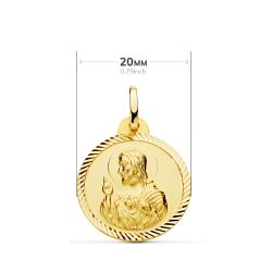 18K Escapulario Oro Amarillo Helice Virgen Carmen Y Corazon De Jesus 20 Mm