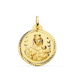 18K Escapulario Oro Amarillo Helice Virgen Carmen Y Corazon De Jesus 24 Mm