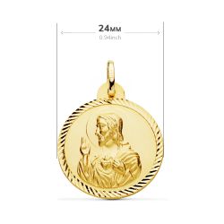 18K Escapulario Oro Amarillo Helice Virgen Carmen Y Corazon De Jesus 24 Mm