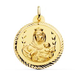 18K Escapulario Oro Amarillo Helice Virgen Carmen Y Corazon De Jesus 30 Mm