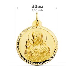 18K Escapulario Oro Amarillo Helice Virgen Carmen Y Corazon De Jesus 30 Mm