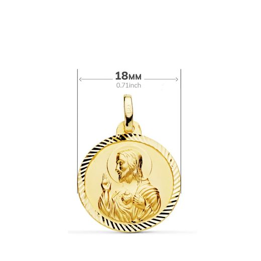 18K Escapulario Oro Amarillo Helice Virgen Del Carmen Corazon De Jesus 18 Mm