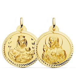 18K Escapulario Oro Amarillo Helice Virgen Del Carmen Corazon De Jesus 26 Mm