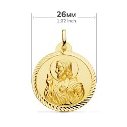 18K Escapulario Oro Amarillo Helice Virgen Del Carmen Corazon De Jesus 26 Mm