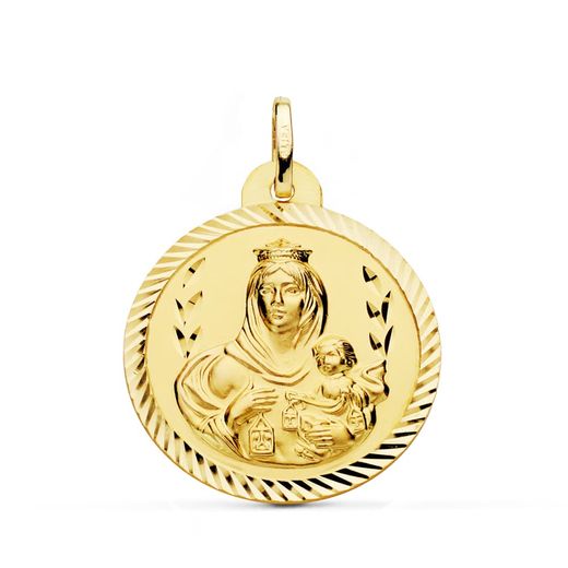 18K Escapulario Oro Amarillo Helice Virgen Del Carmen Corazon De Jesus 26 Mm