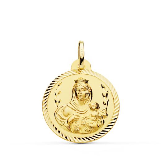 18K Escapulario Oro Amarillo Helice Virgen Del Carmen Y Corazon De Jesus. 22 Mm