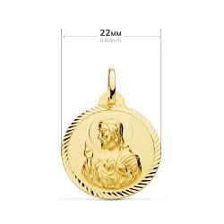 18K Escapulario Oro Amarillo Helice Virgen Del Carmen Y Corazon De Jesus. 22 Mm