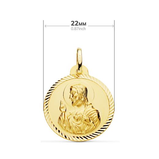 18K Escapulario Oro Amarillo Helice Virgen Del Carmen Y Corazon De Jesus. 22 Mm