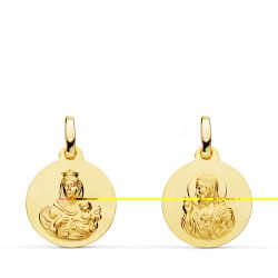 18K Escapulario Oro Amarillo Liso Virgen Del Carmen Corazon De Jesus 14 Mm