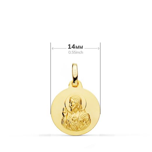 18K Escapulario Oro Amarillo Liso Virgen Del Carmen Corazon De Jesus 14 Mm