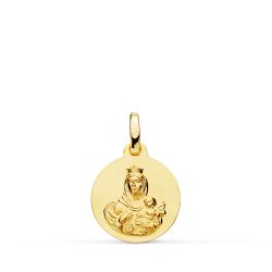 18K Escapulario Oro Amarillo Liso Virgen Del Carmen Corazon De Jesus 14 Mm