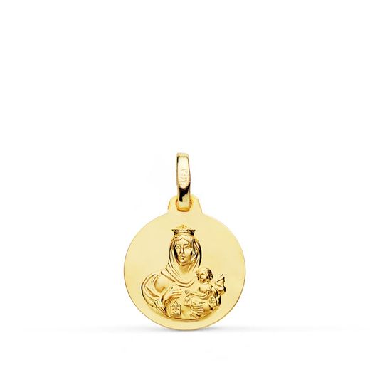 18K Escapulario Oro Amarillo Liso Virgen Del Carmen Corazon De Jesus 14 Mm