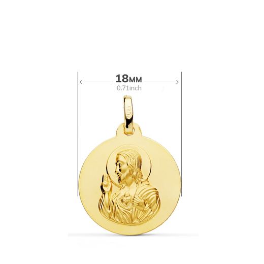 18K Escapulario Oro Amarillo Liso Virgen Del Carmen Corazon De Jesus 18 Mm
