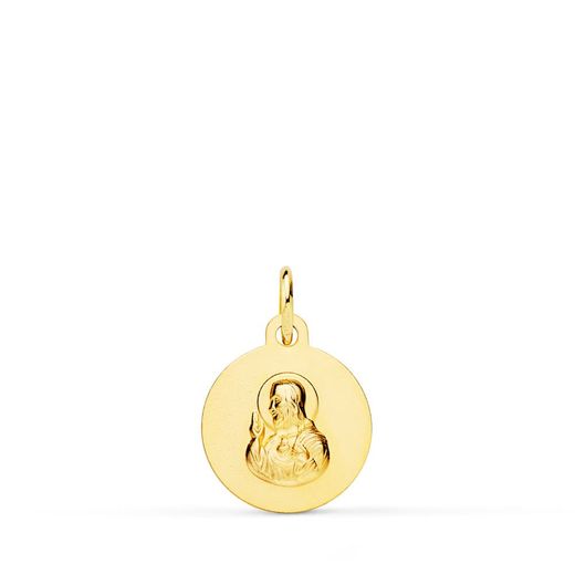 18K Escapulario Oro Amarillo Liso Virgen Del Carmen Corazon De Jesus Liso 12 Mm
