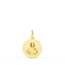18K Escapulario Oro Amarillo Liso Virgen Del Carmen Corazon De Jesus Liso 12 Mm