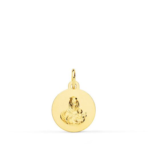 18K Escapulario Oro Amarillo Liso Virgen Del Carmen Corazon De Jesus Liso 12 Mm