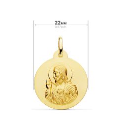 18K Escapulario Oro Amarillo Liso Virgen Del Carmen Corazon Jesus 22 Mm