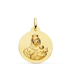 18K Escapulario Oro Amarillo Liso Virgen Del Carmen Corazon Jesus 22 Mm