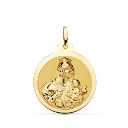 18K Escapulario Oro Amarillo Oro Amarillo Brillo Virgen Del Carmen Corazon Jesus 24 Mm
