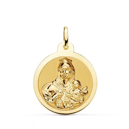 18K Escapulario Oro Amarillo Oro Amarillo Brillo Virgen Del Carmen Corazon Jesus 24 Mm