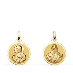 18K Escapulario Oro Amarillo Oro Amarillo Brillo Virgen Del Carmen Y Corazon De Jesus 14 Mm