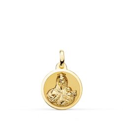 18K Escapulario Oro Amarillo Oro Amarillo Brillo Virgen Del Carmen Y Corazon De Jesus 14 Mm