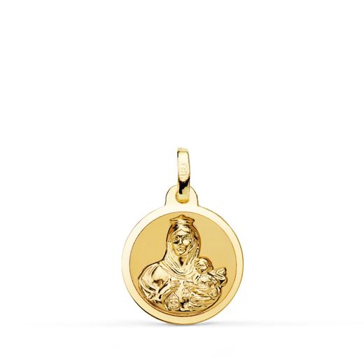 18K Escapulario Oro Amarillo Oro Amarillo Brillo Virgen Del Carmen Y Corazon De Jesus 14 Mm
