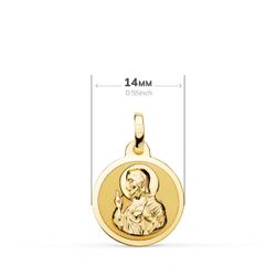 18K Escapulario Oro Amarillo Oro Amarillo Brillo Virgen Del Carmen Y Corazon De Jesus 14 Mm