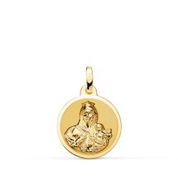 18K Escapulario Oro Amarillo Oro Amarillo Brillo Virgen Del Carmen Y Corazon De Jesus 16 Mm