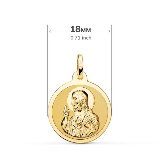 18K Escapulario Oro Amarillo Oro Amarillo Brillo Virgen Del Carmen Y Corazon De Jesus 18 Mm