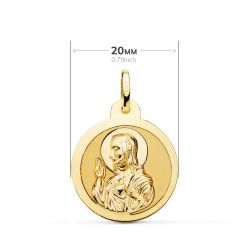 18K Escapulario Oro Amarillo Oro Amarillo Brillo Virgen Del Carmen Y Corazon De Jesus 20 Mm