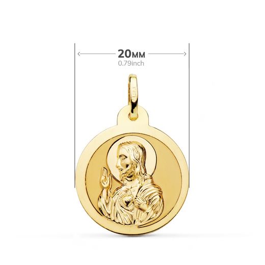 18K Escapulario Oro Amarillo Oro Amarillo Brillo Virgen Del Carmen Y Corazon De Jesus 20 Mm