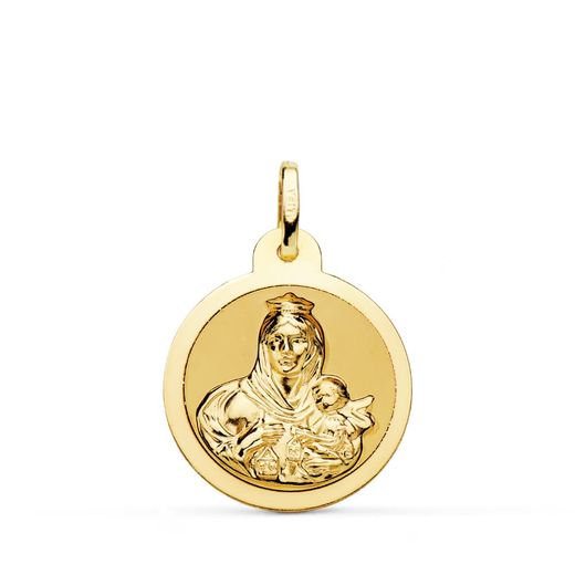 18K Escapulario Oro Amarillo Oro Amarillo Brillo Virgen Del Carmen Y Corazon De Jesus 20 Mm
