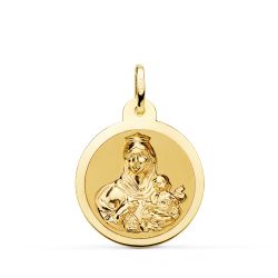 18K Escapulario Oro Amarillo Oro Amarillo Brillo Virgen Del Carmen Y Corazon De Jesus 22 Mm