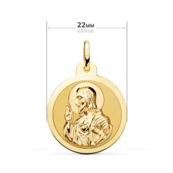 18K Escapulario Oro Amarillo Oro Amarillo Brillo Virgen Del Carmen Y Corazon De Jesus 22 Mm
