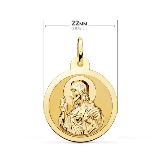 18K Escapulario Oro Amarillo Oro Amarillo Brillo Virgen Del Carmen Y Corazon De Jesus 22 Mm