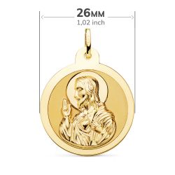 18K Escapulario Oro Amarillo Oro Amarillo Brillo Virgen Del Carmen Y Corazon De Jesus 26 Mm