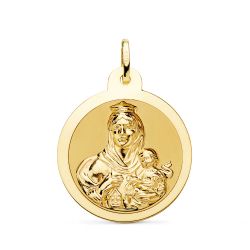18K Escapulario Oro Amarillo Oro Amarillo Brillo Virgen Del Carmen Y Corazon De Jesus 26 Mm