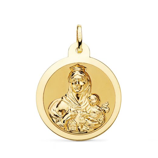 18K Escapulario Oro Amarillo Oro Amarillo Brillo Virgen Del Carmen Y Corazon De Jesus 26 Mm