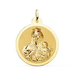 18K Escapulario Oro Amarillo Oro Amarillo Brillo Virgen Del Carmen Y Corazon De Jesus 28 Mm