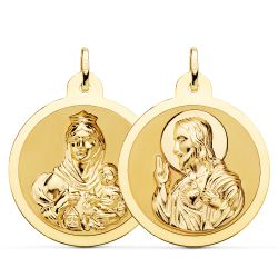 18K Escapulario Oro Amarillo Oro Amarillo Brillo Virgen Del Carmen Y Corazon De Jesus 30 Mm