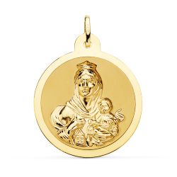 18K Escapulario Oro Amarillo Oro Amarillo Brillo Virgen Del Carmen Y Corazon De Jesus 30 Mm